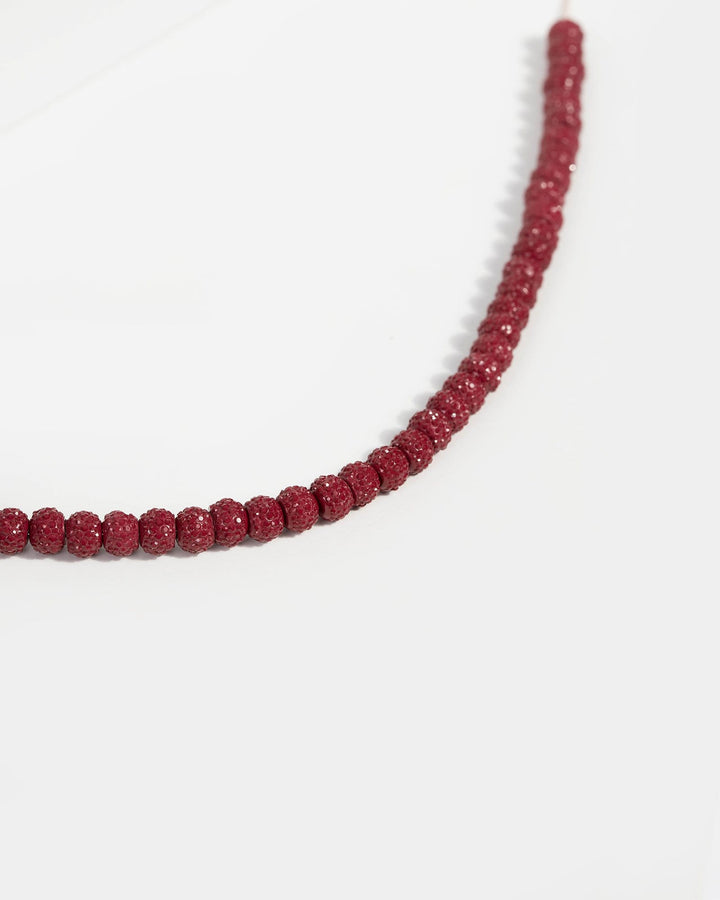 Burgundy Glitter Beaded Necklace | Necklaces