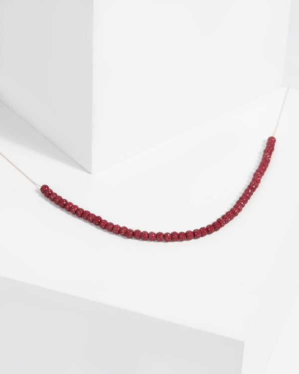 Burgundy Glitter Beaded Necklace | Necklaces
