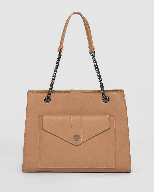 Caramel Megan Chain Tote Bag | Tote Bags