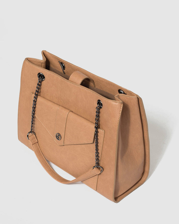Caramel Megan Chain Tote Bag | Tote Bags