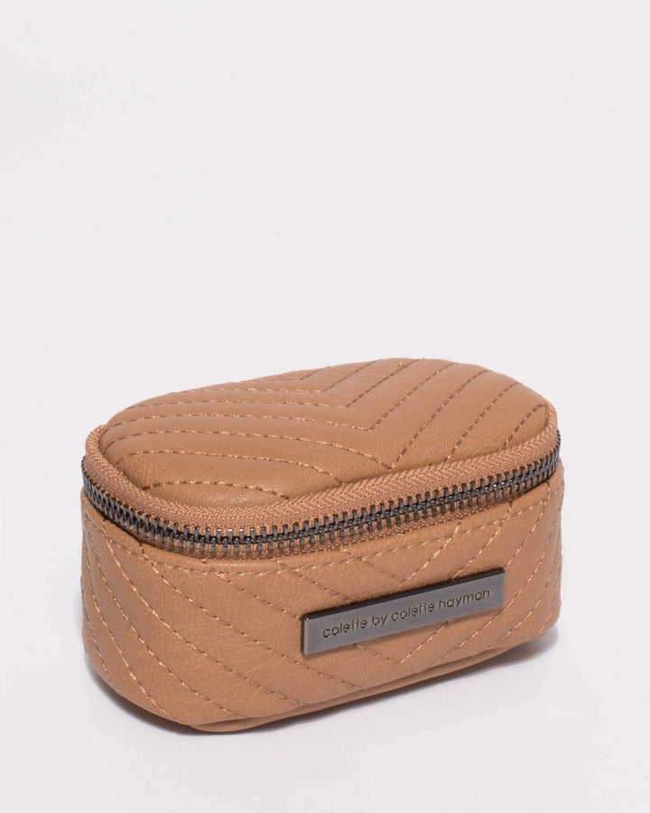 Caramel Quilted Jewel Case With Gunmetal Hardware | Purses