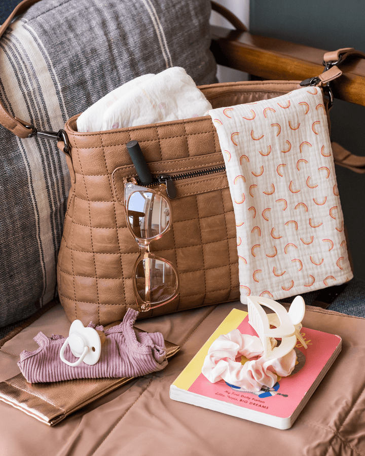 Caramel Small Quilt Crossbody Baby Bag | Baby Bags
