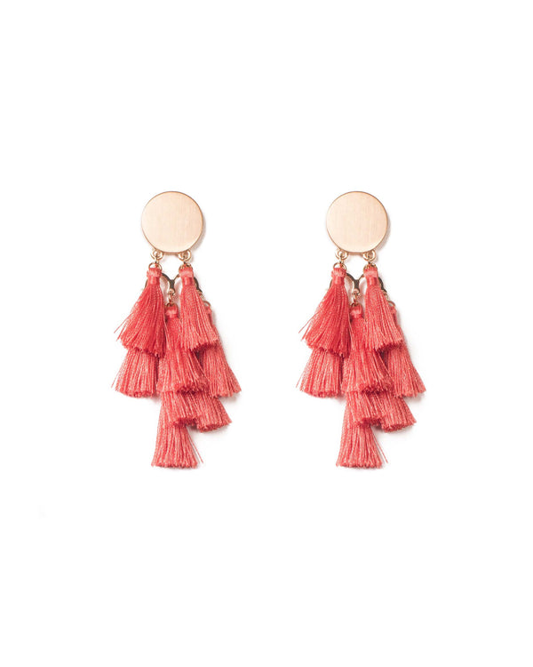 Colette by Colette Hayman Coral Gold Tone Metal Disk With Layered Tassel Earrings
