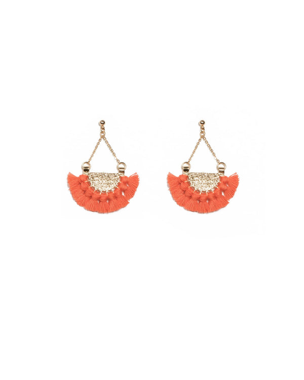 Colette by Colette Hayman Coral Gold Tone Semi Circle Tassel Statement Earrings
