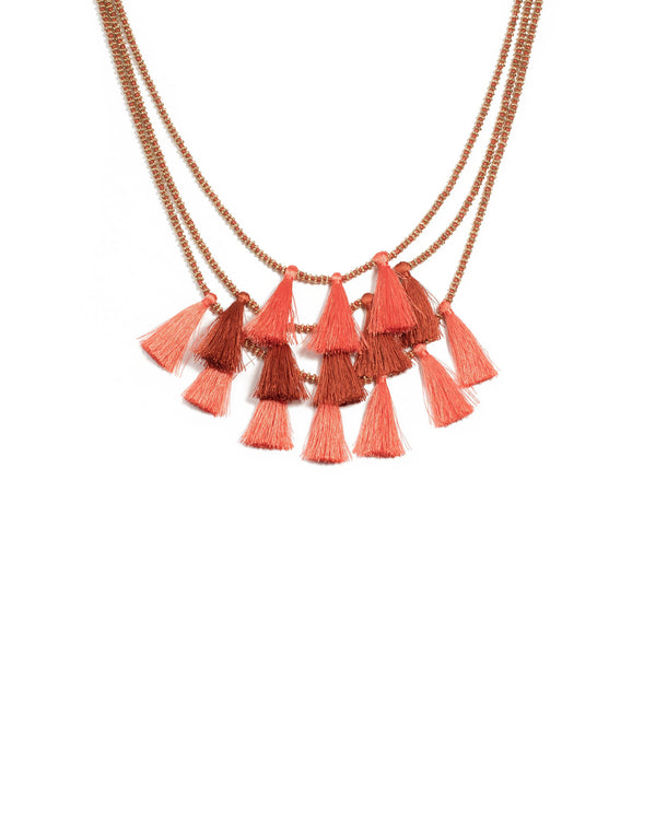 Colette by Colette Hayman Coral Gold Tone Three Layer Tassel Necklace