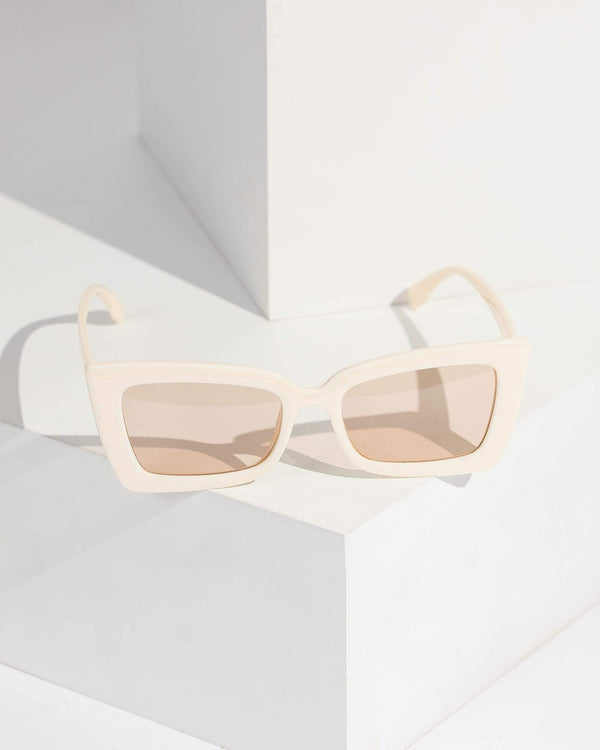 Colette by Colette Hayman Cream Pointed Rectangle Cat Eye Sunglasses