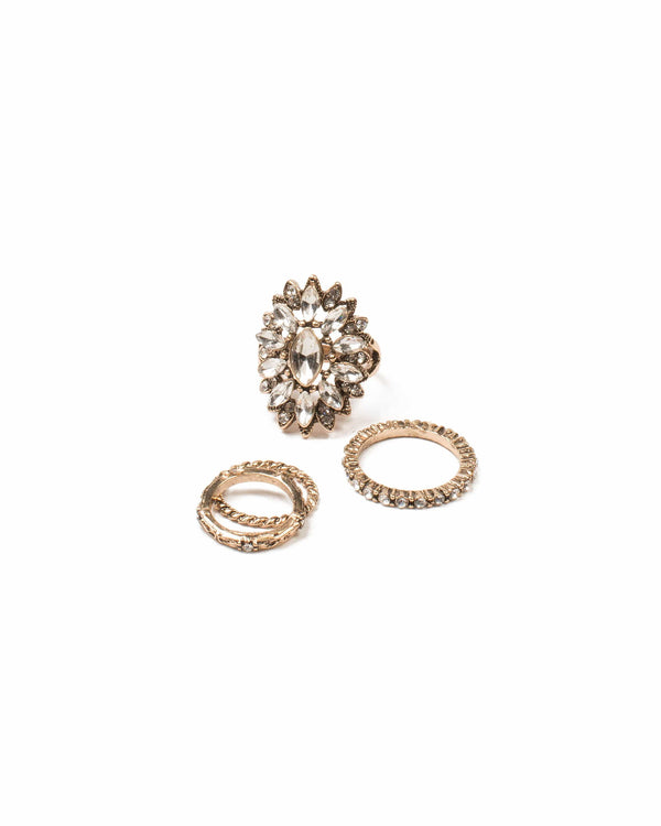 Colette by Colette Hayman Crystal Antique Gold Tone Ring Set - Small/Medium