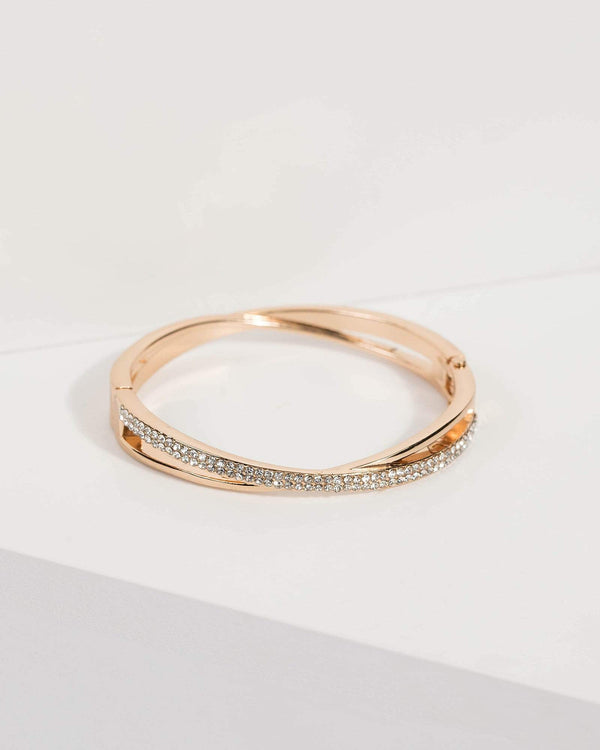 Crystal Gold Tone Diamante Twist Cuff Bracelet | Wristwear