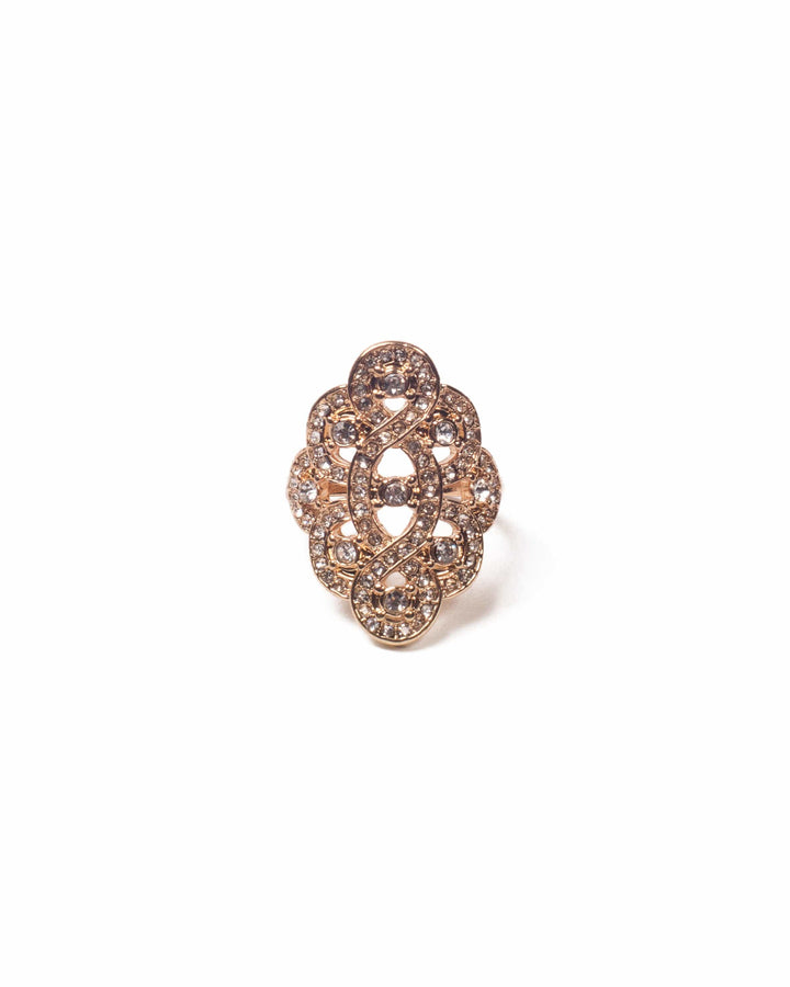 Colette by Colette Hayman Crystal Gold Tone Filigree Diamante Cocktail Ring - Large