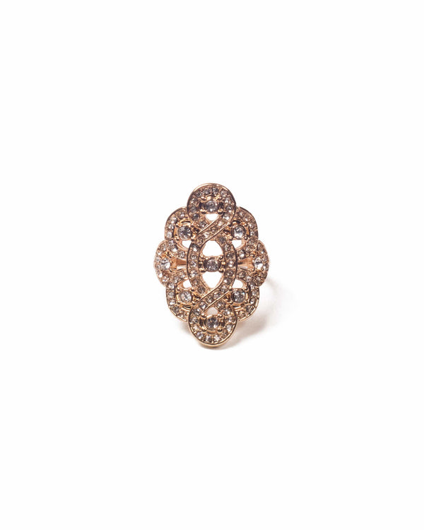 Colette by Colette Hayman Crystal Gold Tone Filigree Diamante Cocktail Ring - Medium