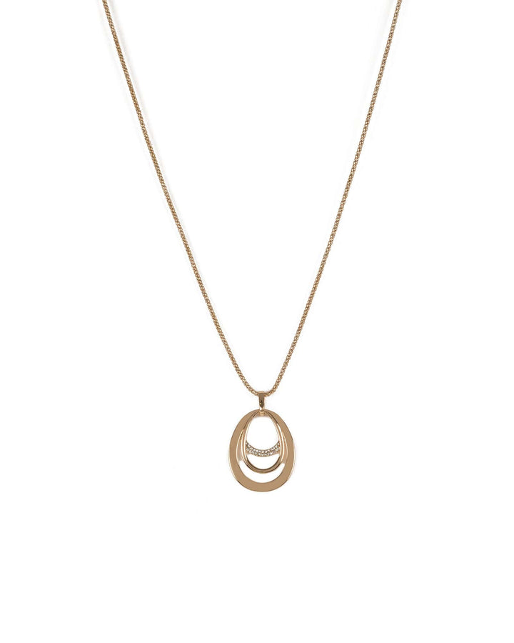 Colette by Colette Hayman Crystal Gold Tone Oval Pave Circle Pendant Necklace