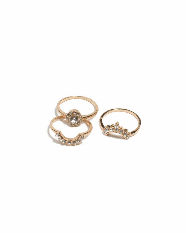 Colette by Colette Hayman Crystal Gold Tone Round Diamante Crown Rings - Large