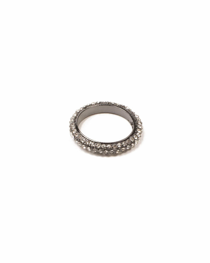 Colette by Colette Hayman Crystal Gunmetal Tone Pave Wide Band Ring - Medium