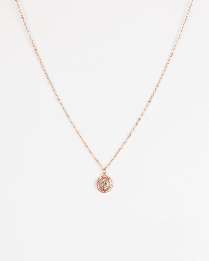 Crystal Rose Gold Tone Diamante Patterned Coin Necklace | Necklaces