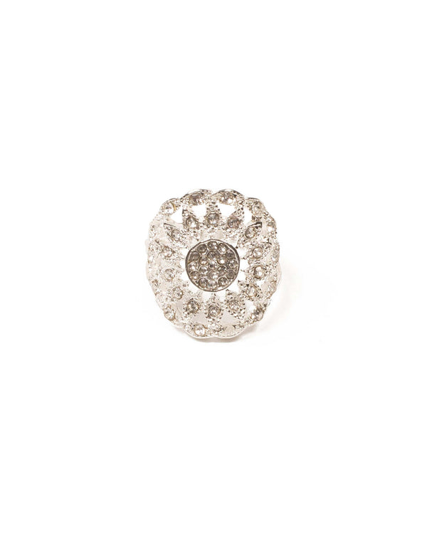 Colette by Colette Hayman Crystal Silver Tone Diamante Round Filigree Ring - Large