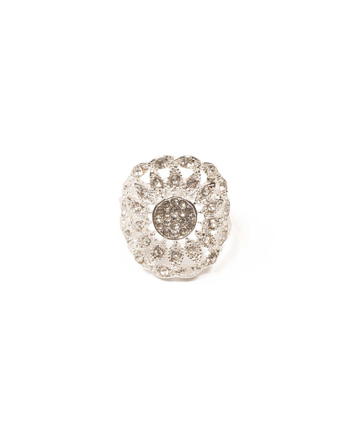 Colette by Colette Hayman Crystal Silver Tone Diamante Round Filigree Ring - Medium