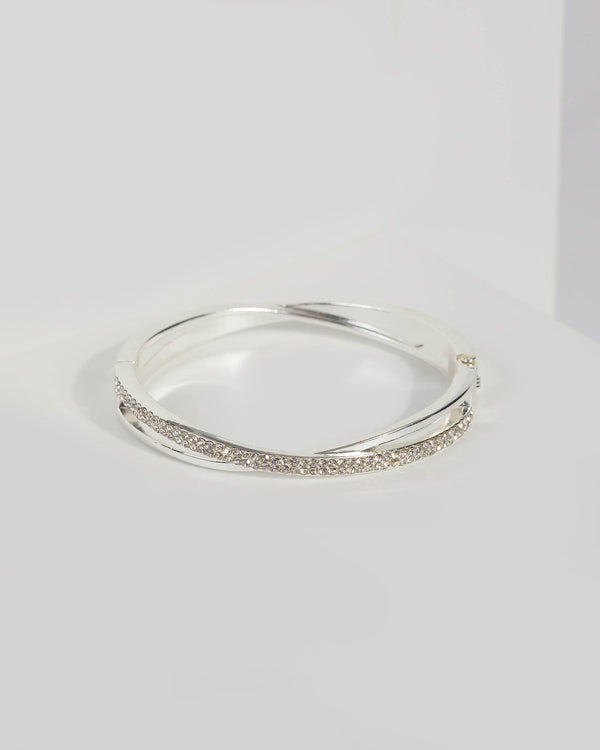 Crystal Silver Tone Diamante Twist Cuff | Wristwear
