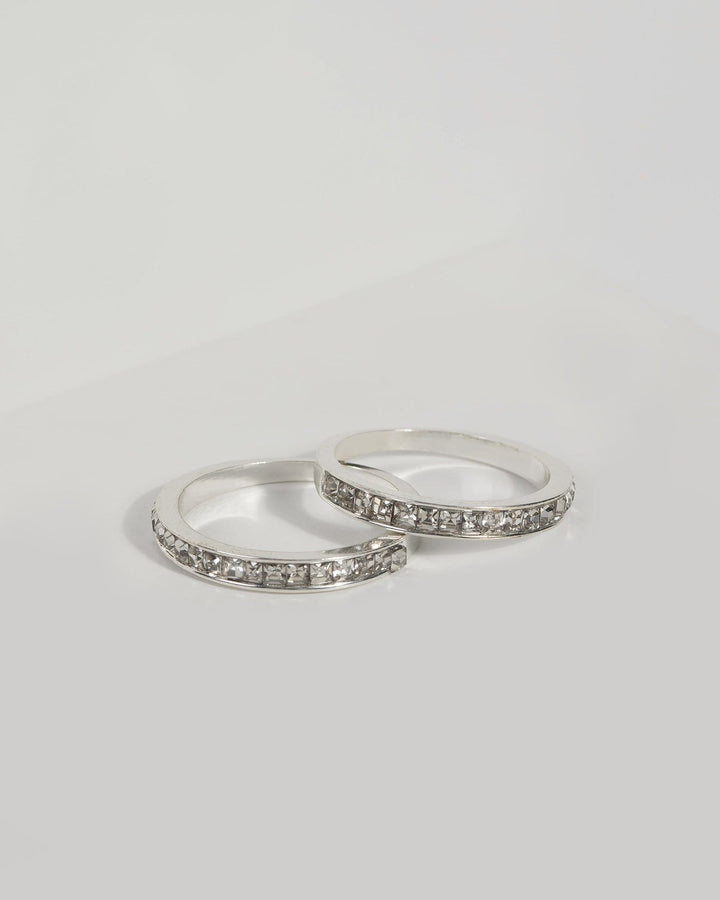 Crystal Silver Tone Metal Band Ring Pack - Large | Rings