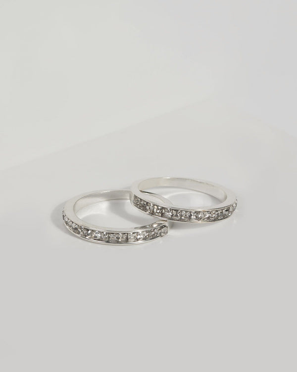 Crystal Silver Tone Metal Band Ring Pack - Small | Rings