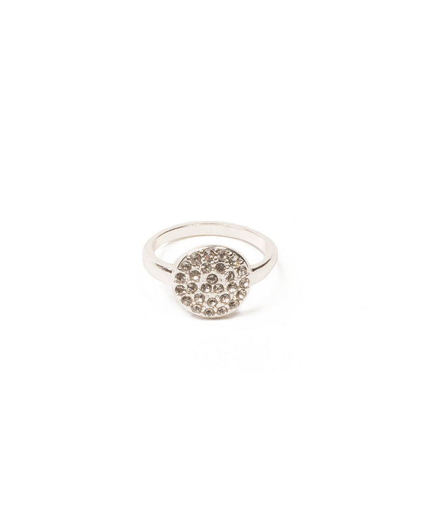 Colette by Colette Hayman Crystal Silver Tone Pave Flat Round Ring - Large