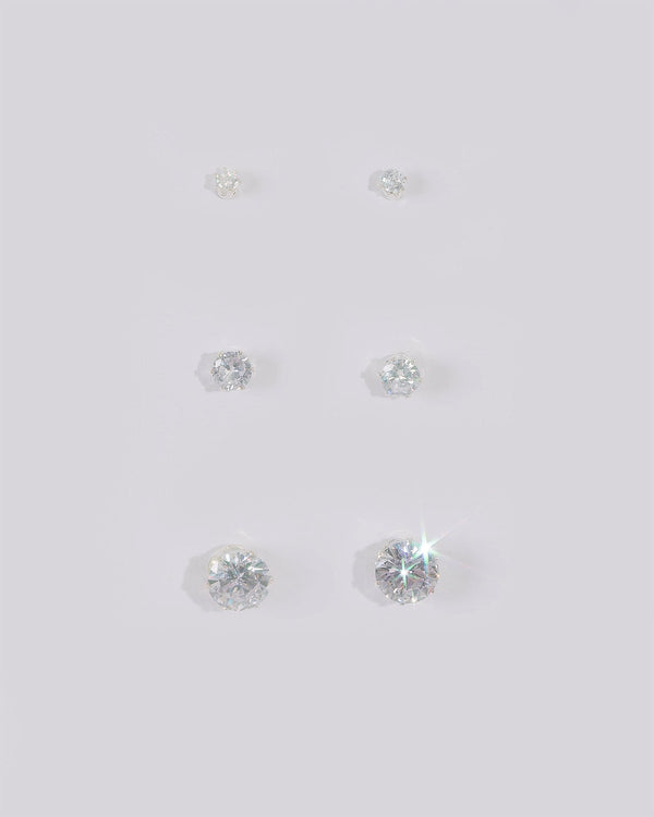 Crystal Silver Tone Round Diamante Claw Earrings Set | Earrings