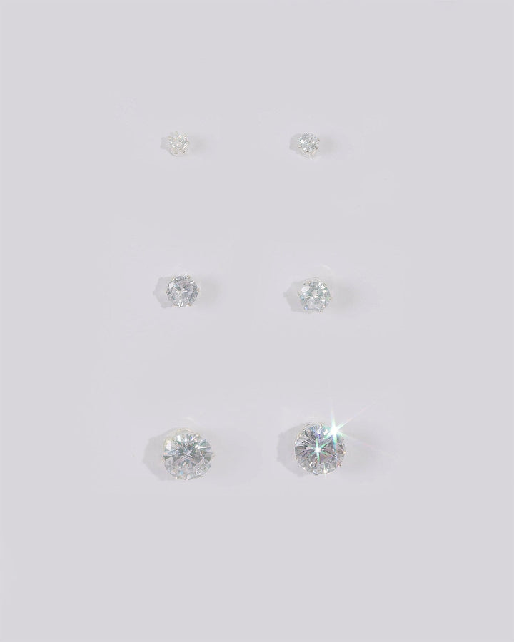 Crystal Silver Tone Round Diamante Claw Earrings Set | Earrings