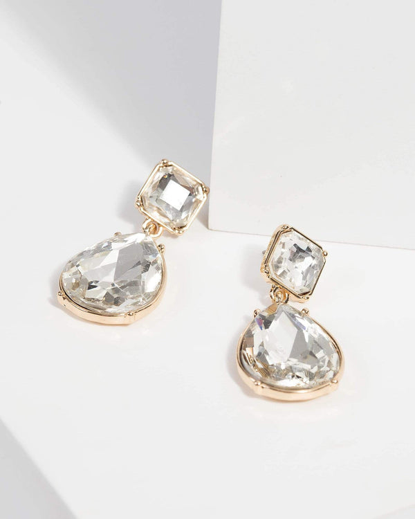 Crystal Square Stud Drop Earrings | Earrings