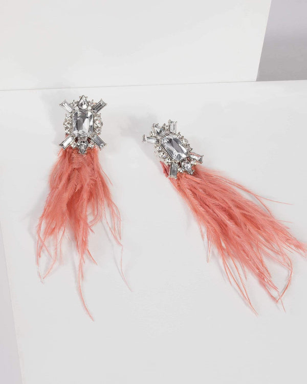 Crystal Stone Feather Drop Earrings | Earrings
