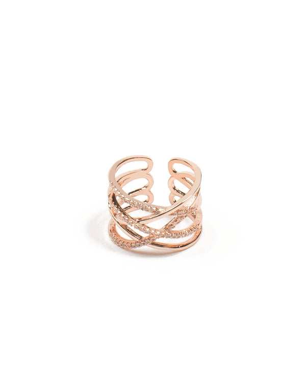 Colette by Colette Hayman Cubic Zirconia Rose Gold Twist Band Ring - Large