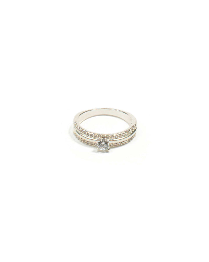 Colette by Colette Hayman Cubic Zirconia Round Diamante Silver Pave Band Ring - Large