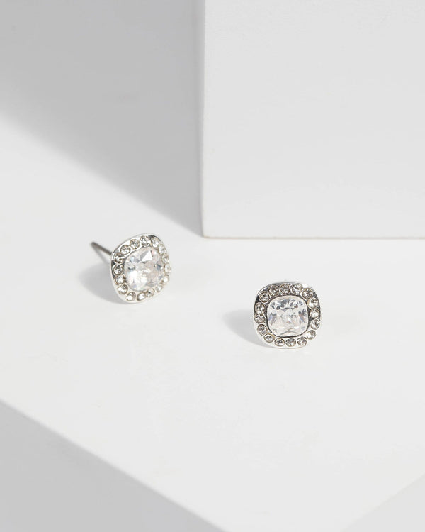 Cubic Zirconia Rounded Square Halo Earrings | Earrings