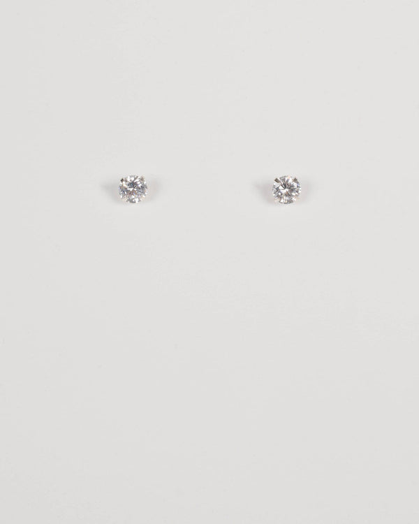Cubic Zirconia Silver Tone Round Four Claw Stud Earrings | Earrings