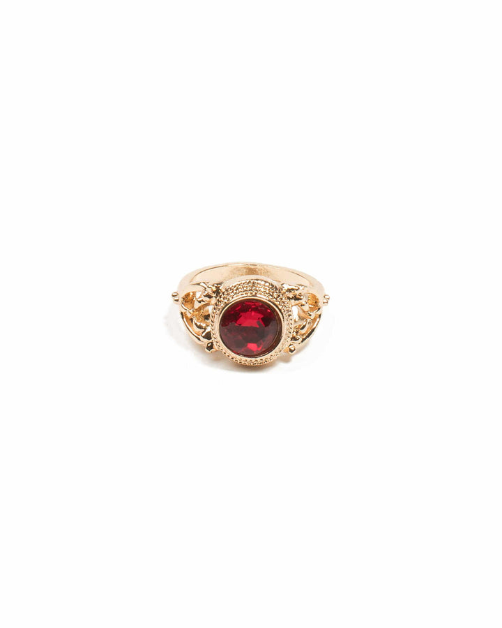 Colette by Colette Hayman Detailed Edge Red Cocktail Ring - Large