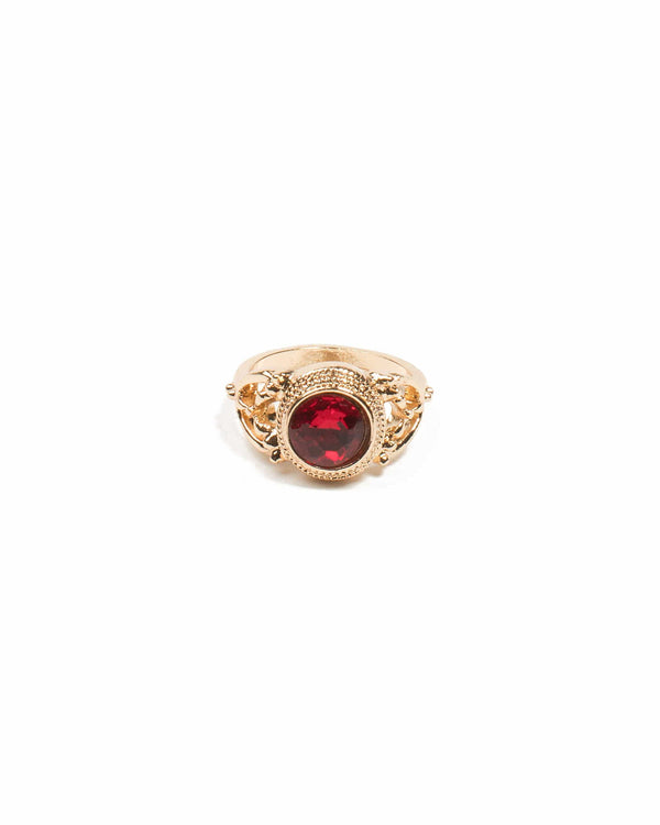 Colette by Colette Hayman Detailed Edge Red Cocktail Ring - Medium
