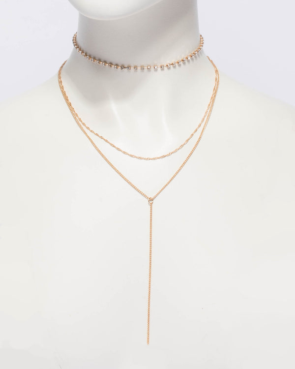 Colette by Colette Hayman Diamante Cup Chain Choker Lariat Necklace