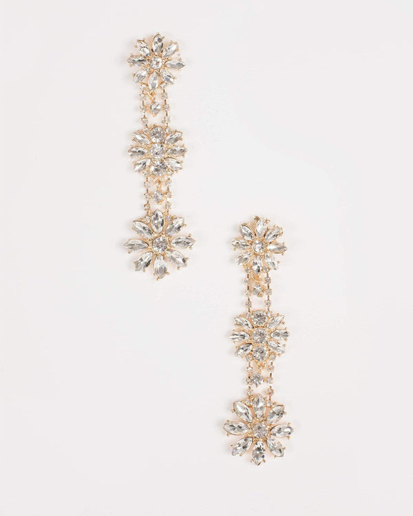 Diamante Flower Drop Stud Earrings | Earrings