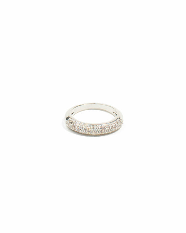 Colette by Colette Hayman Diamante Pave Stone Silver Band Ring - Medium