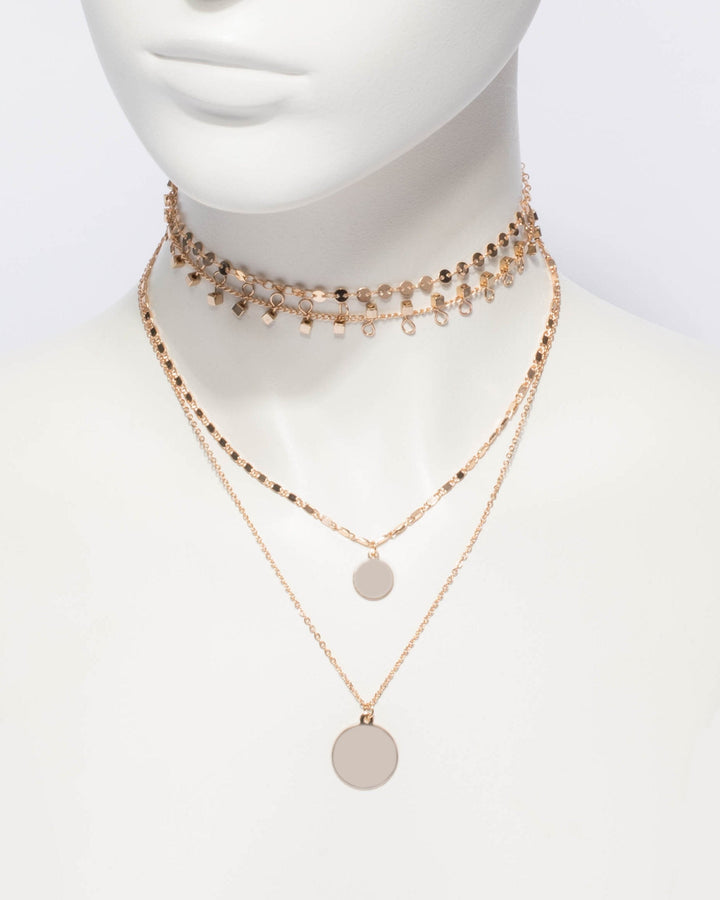 Colette by Colette Hayman Disc Pendant And Choker 3 Pack Necklace