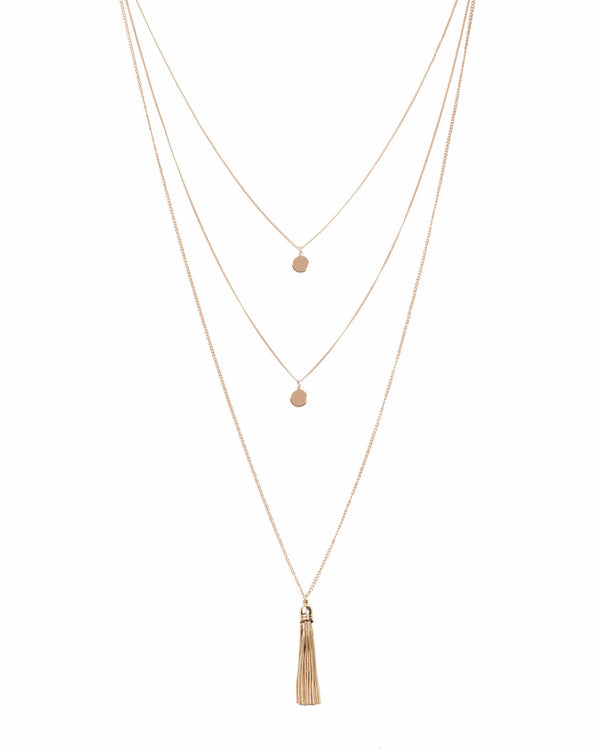 Disc Tassel 3 Row Necklace | Necklaces
