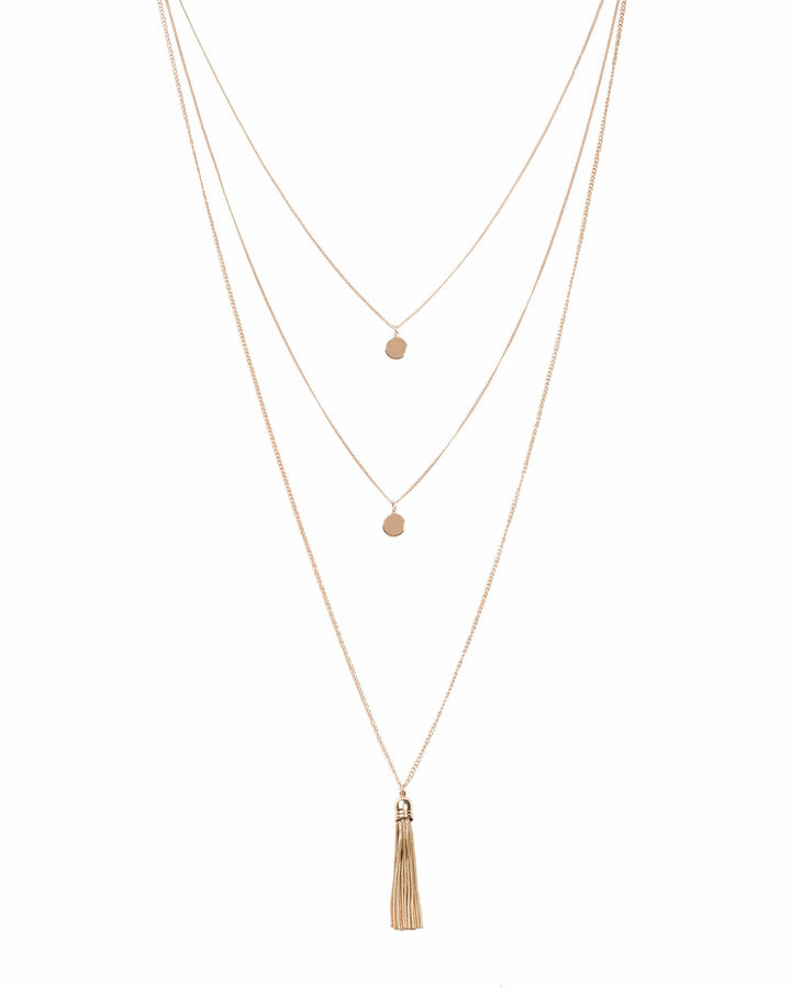 Disc Tassel 3 Row Necklace | Necklaces