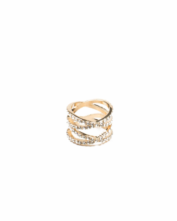 Colette by Colette Hayman Double Cross Over Diamante Ring - Large
