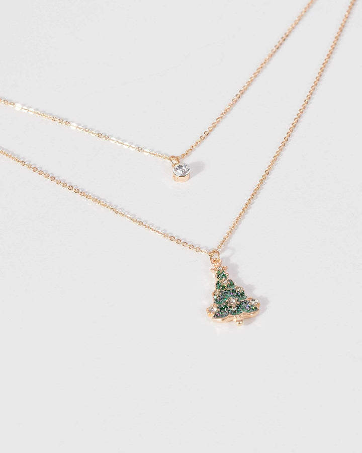 Double Layer Diamante And Christmas Tree Necklace | Necklaces