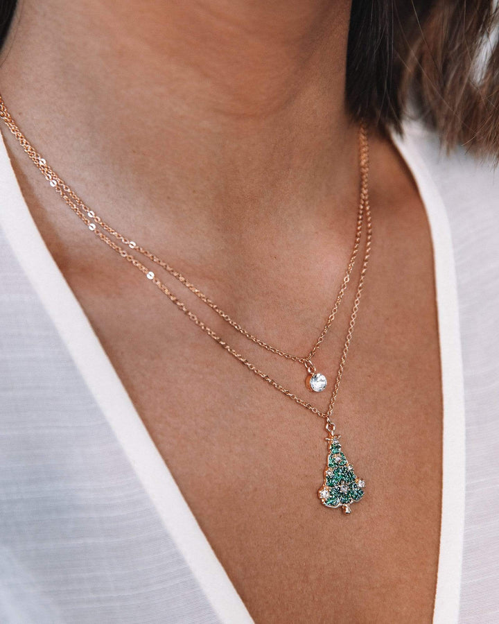 Double Layer Diamante And Christmas Tree Necklace | Necklaces