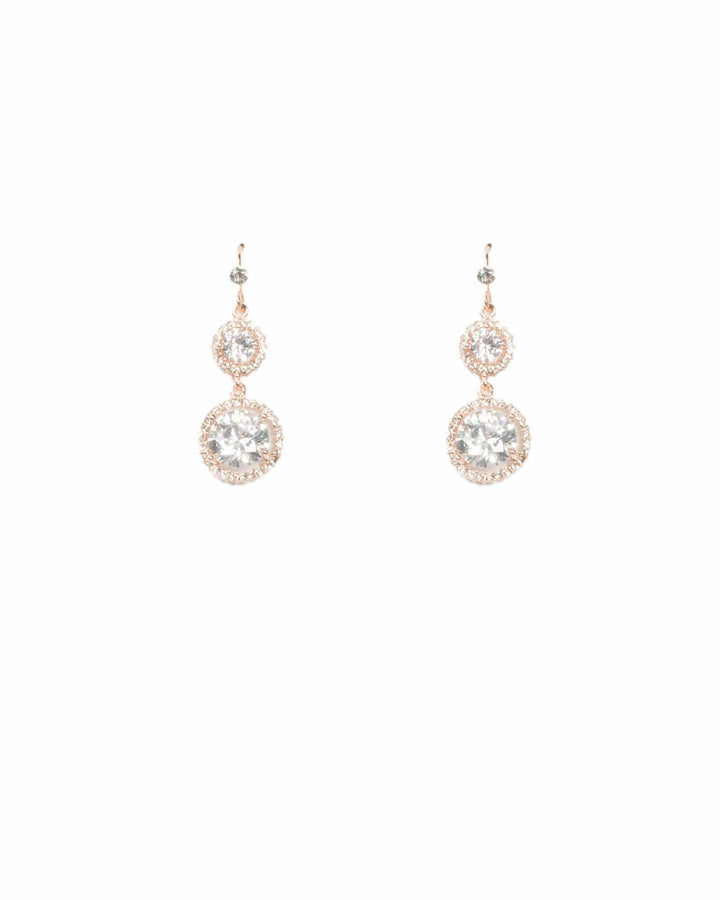 Double Round Diamante Drop Earrings | Earrings
