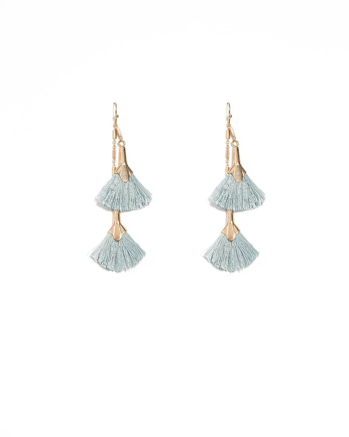 Colette by Colette Hayman Drop Fan Blue Tassel Earrings