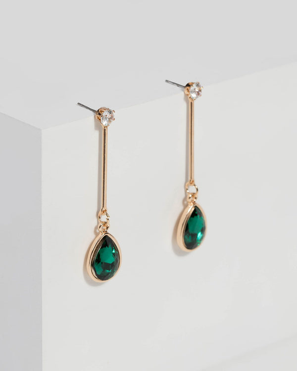 Emerald Crystal Bar Drop Earrings | Earrings