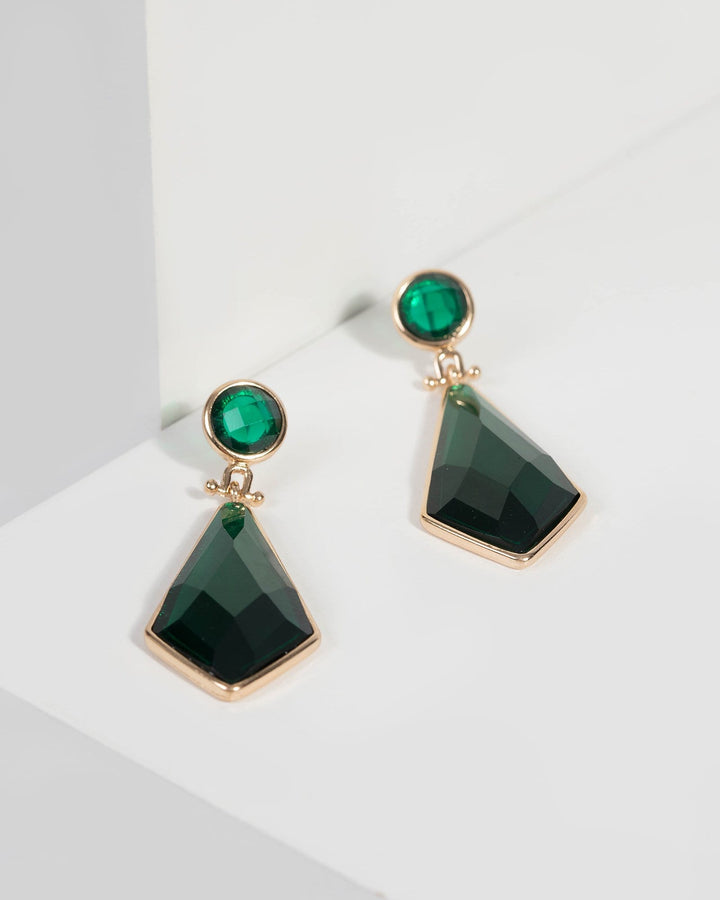 Emerald Faceted Stone Drop Earrings | Earrings