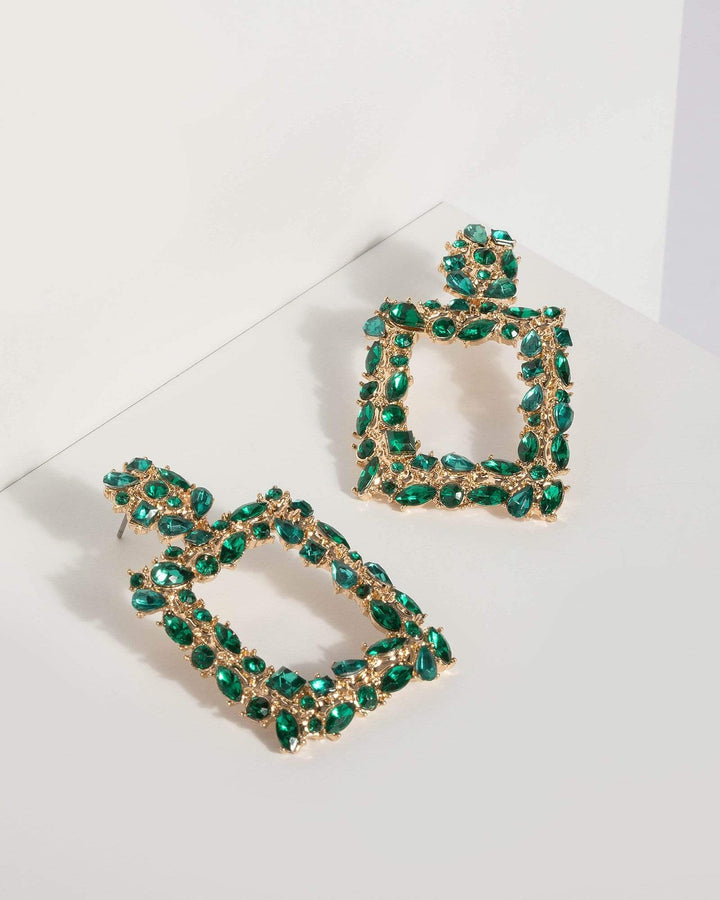 Emerald Large Crystal Square Earrings | Earrings
