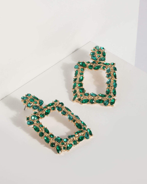 Emerald Large Crystal Square Earrings | Earrings