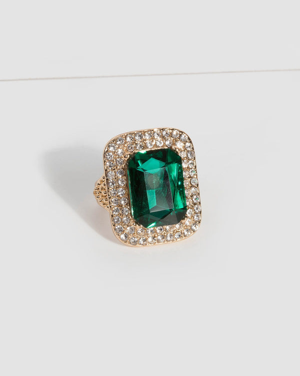 Emerald Large Stone And Crystal Ring | Rings